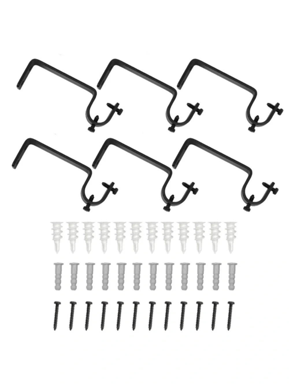 Six Curtain Rod Brackets 3/4” Black Heavy Duty NWT